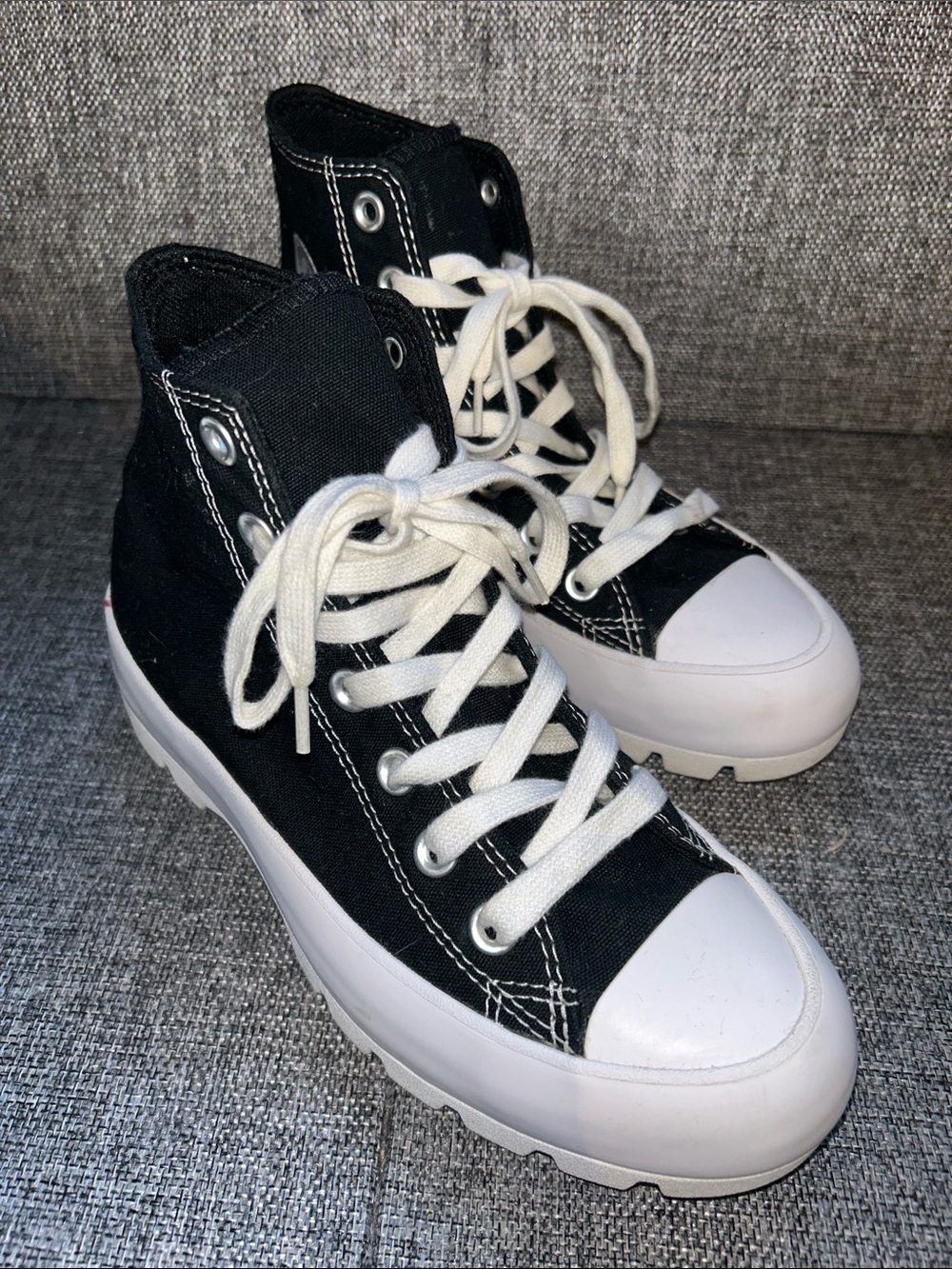 Converse LUGGED HI  Black High-Top 
Sneakers with White Laces and Sole